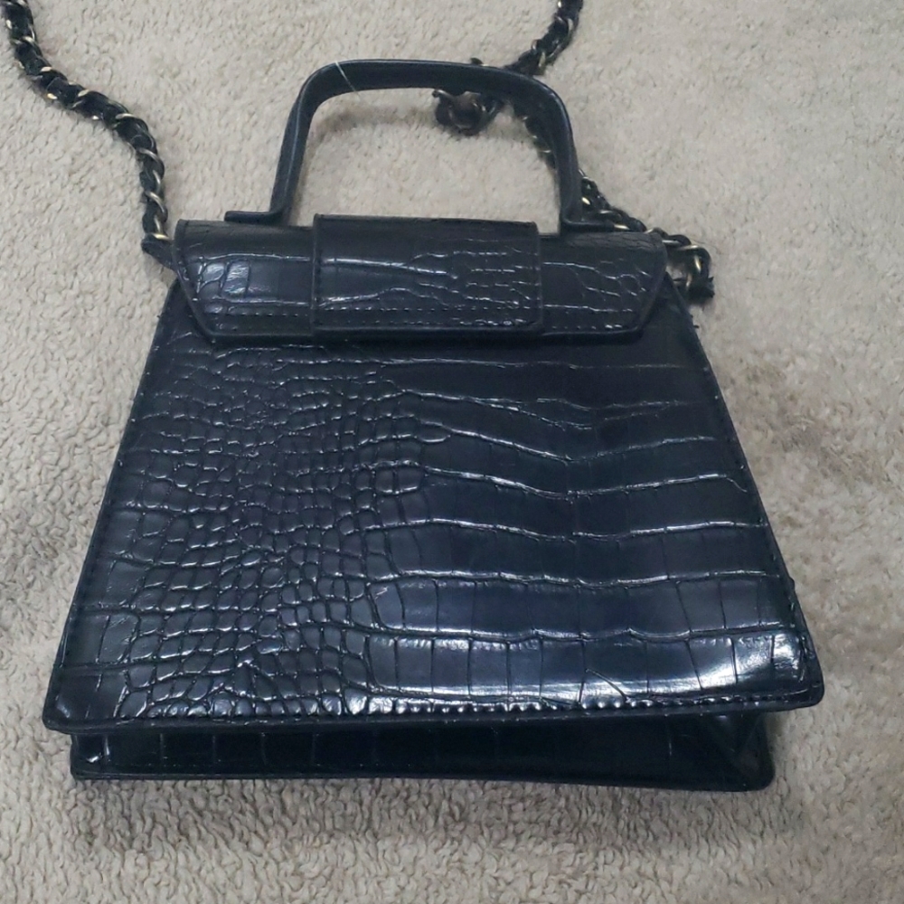 Black Croc-Embossed Handbag - Picture 3 of 4